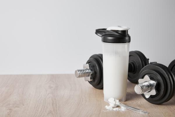 image of protein shaker and weights