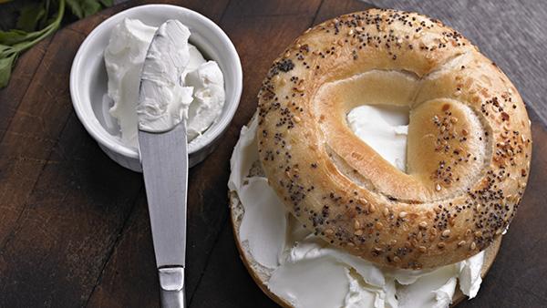 seeded bagel with avonol cream cheese spread